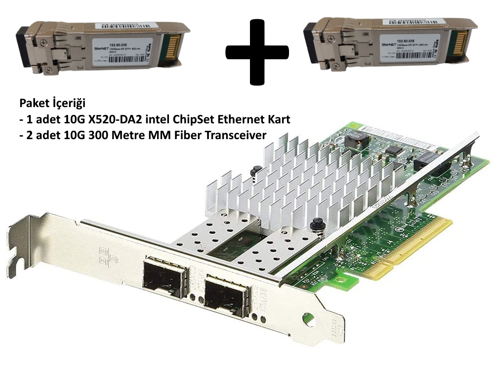 Bundle Ethernet Kartı 10GbE intel X520-DA2 Dual Port + 2 adet MM Transceiver